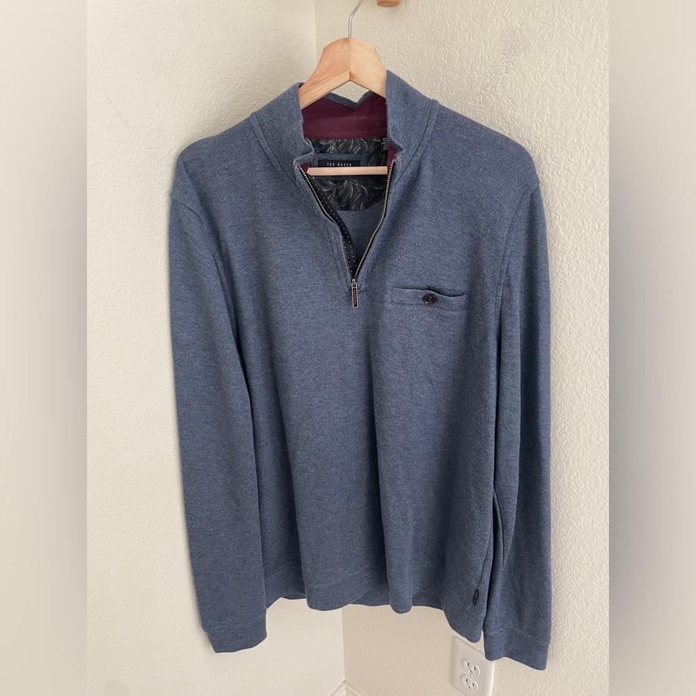 TED BAKER LONDON 1/2 ZIP SWEATER BLUE SIZE XL business casual preppy academia
